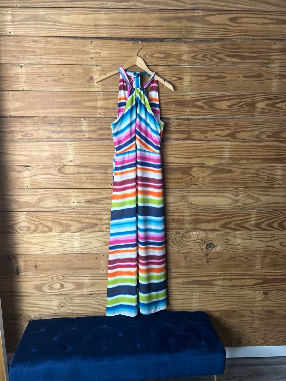 V Cristina Rainbow Striped Halter One-Piece - Multicolor